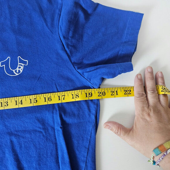 Men's True Religion Buddha & Horseshoe Logo T-Shirt Blue Short Sleeve Medium - Picture 5 of 6